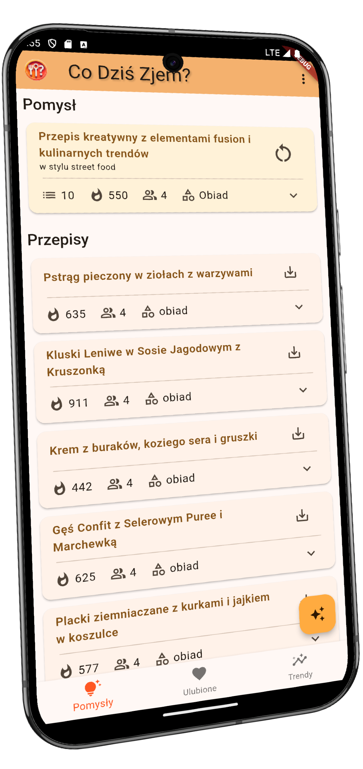 Screenshot z aplikacji Co Dziś Zjem